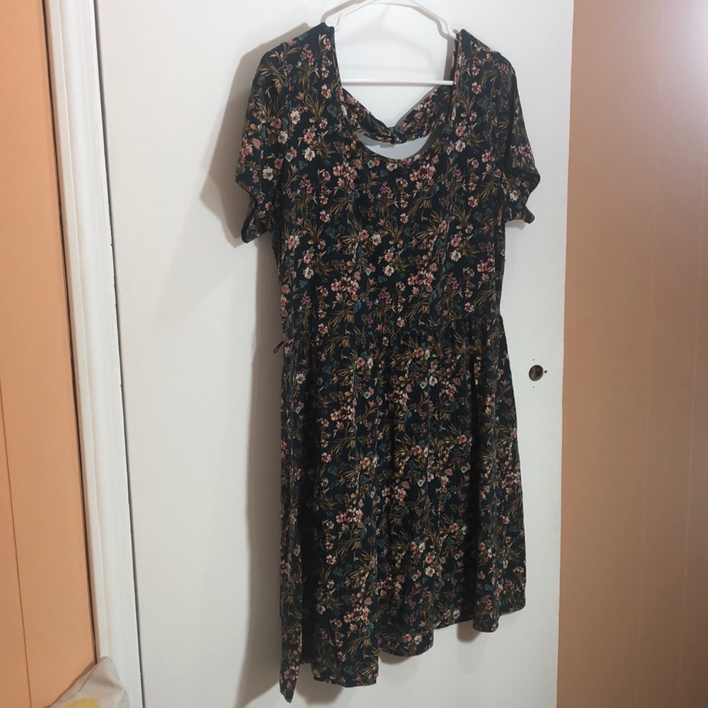 Forest Green Floral Dress with Bow Detail on Back